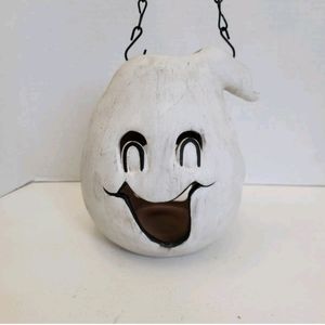 Vtg New Debco Happy Ghost Tea Light Candle Hanging Lantern Terracotta Halloween